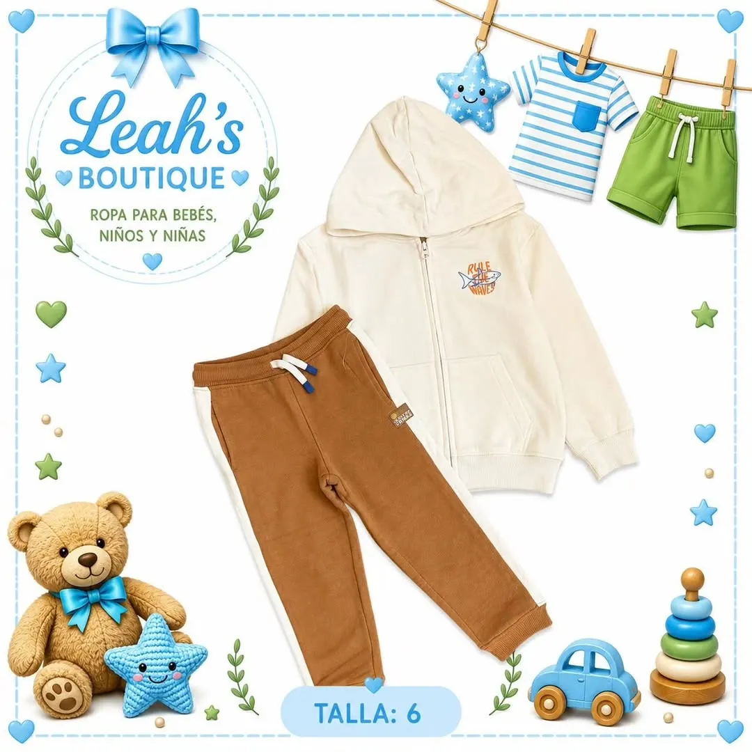 Conjunto hoodie crema y pantalón café